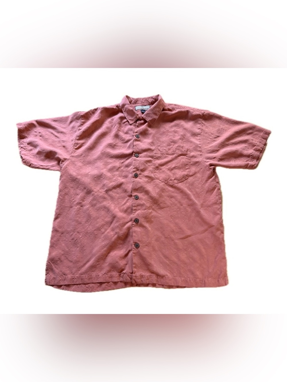 Tommy Bahama Shirt Mens L 100% Silk Button Down Hawaiian Print Orange